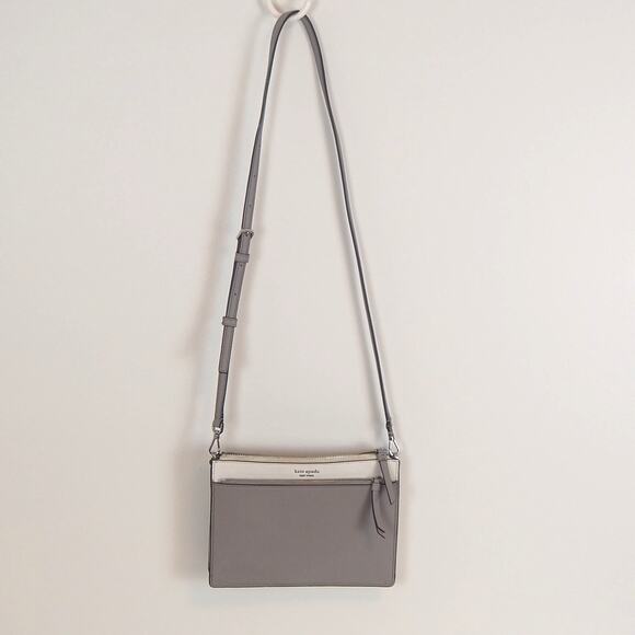 Kate Spade Cameron Double Zip Gray Leather Adjustable Crossbody Bag Purse - Picture 2 of 14